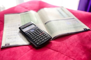 math workbook and calculator