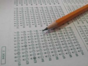 Standardized test form with pencil